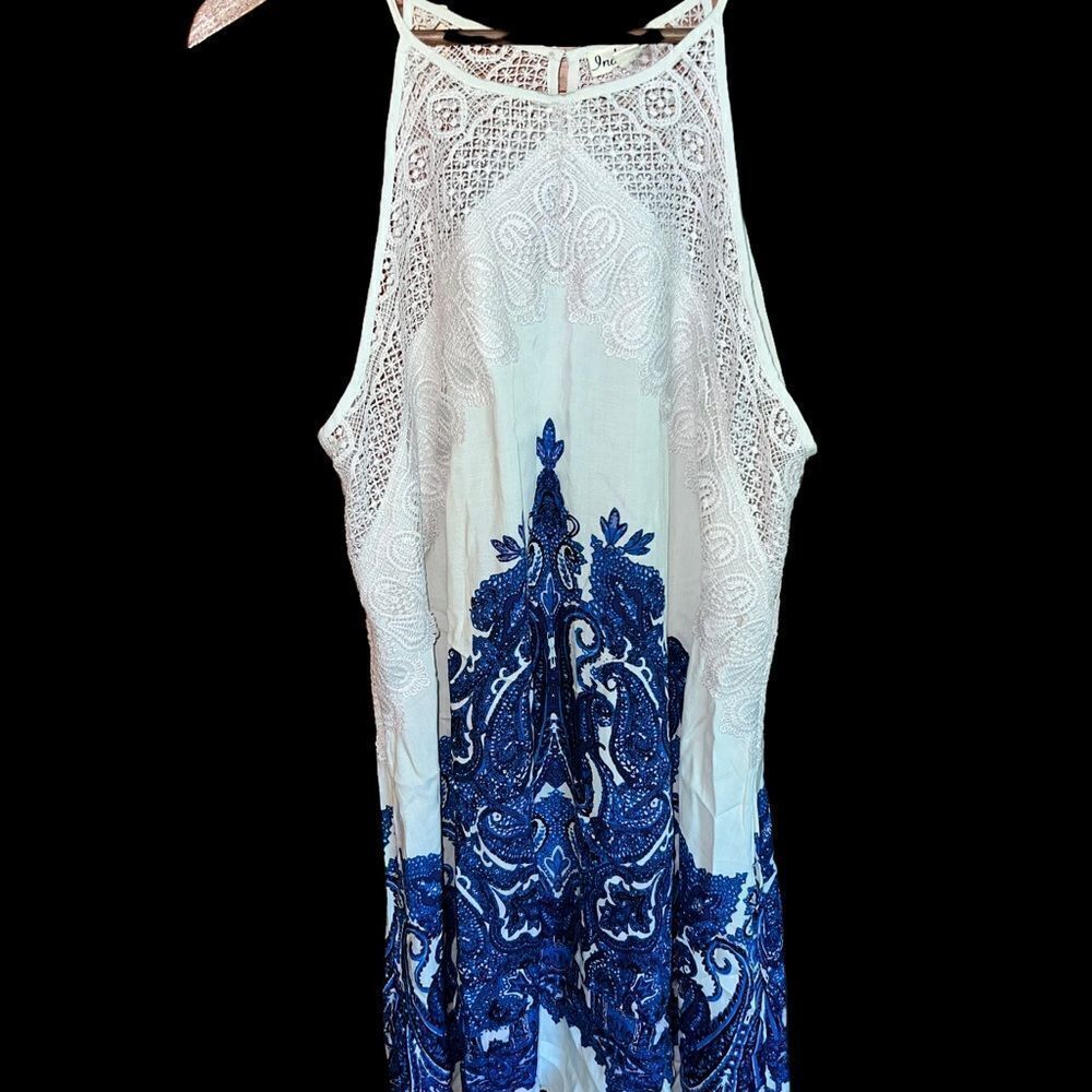 Indigo Rose NWT racer back boho sundress in oatmeal and blue size medium‎